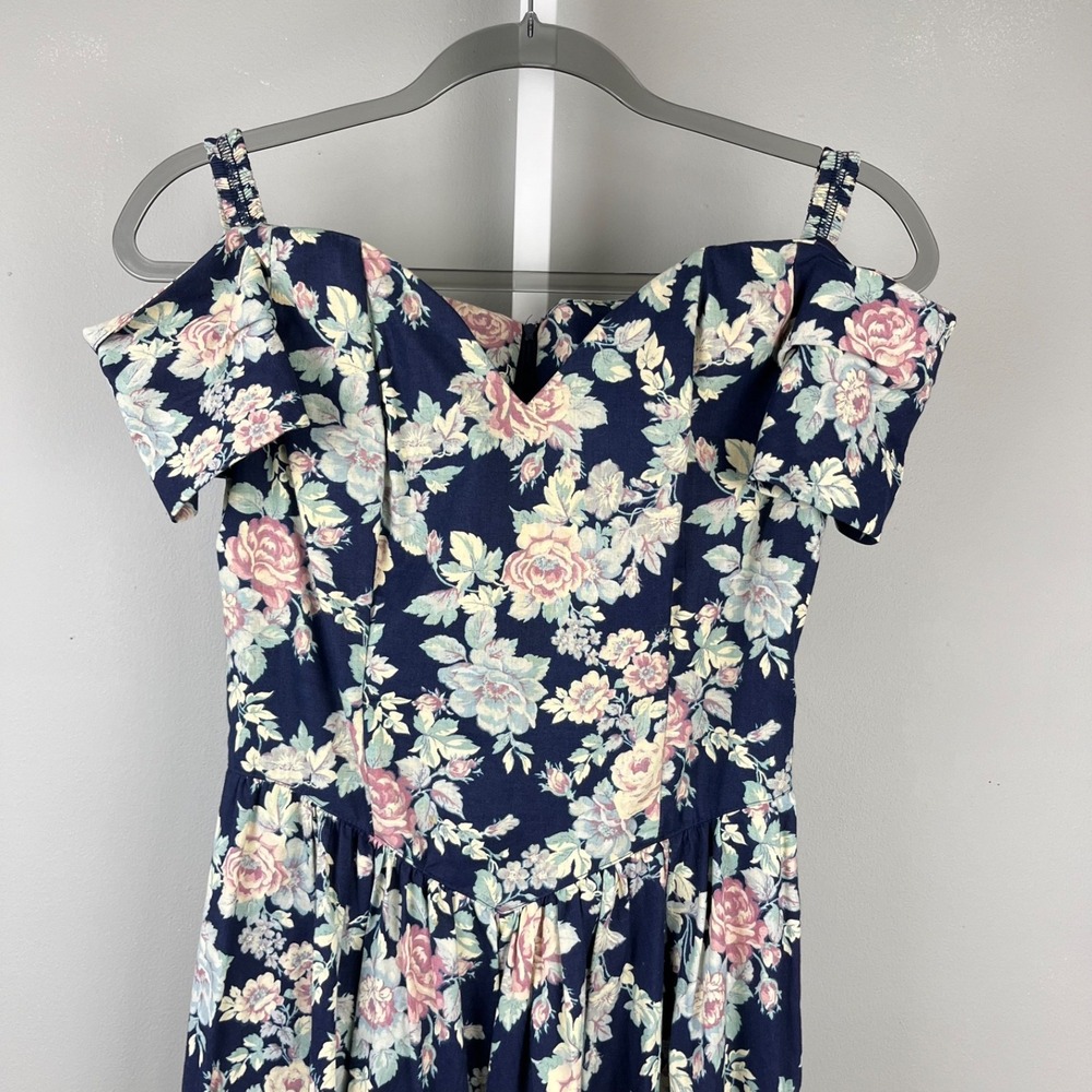 All That Jazz Vintage Dress Womens 7/8 Blue Floral Cottagecore Prairie 80s 90s